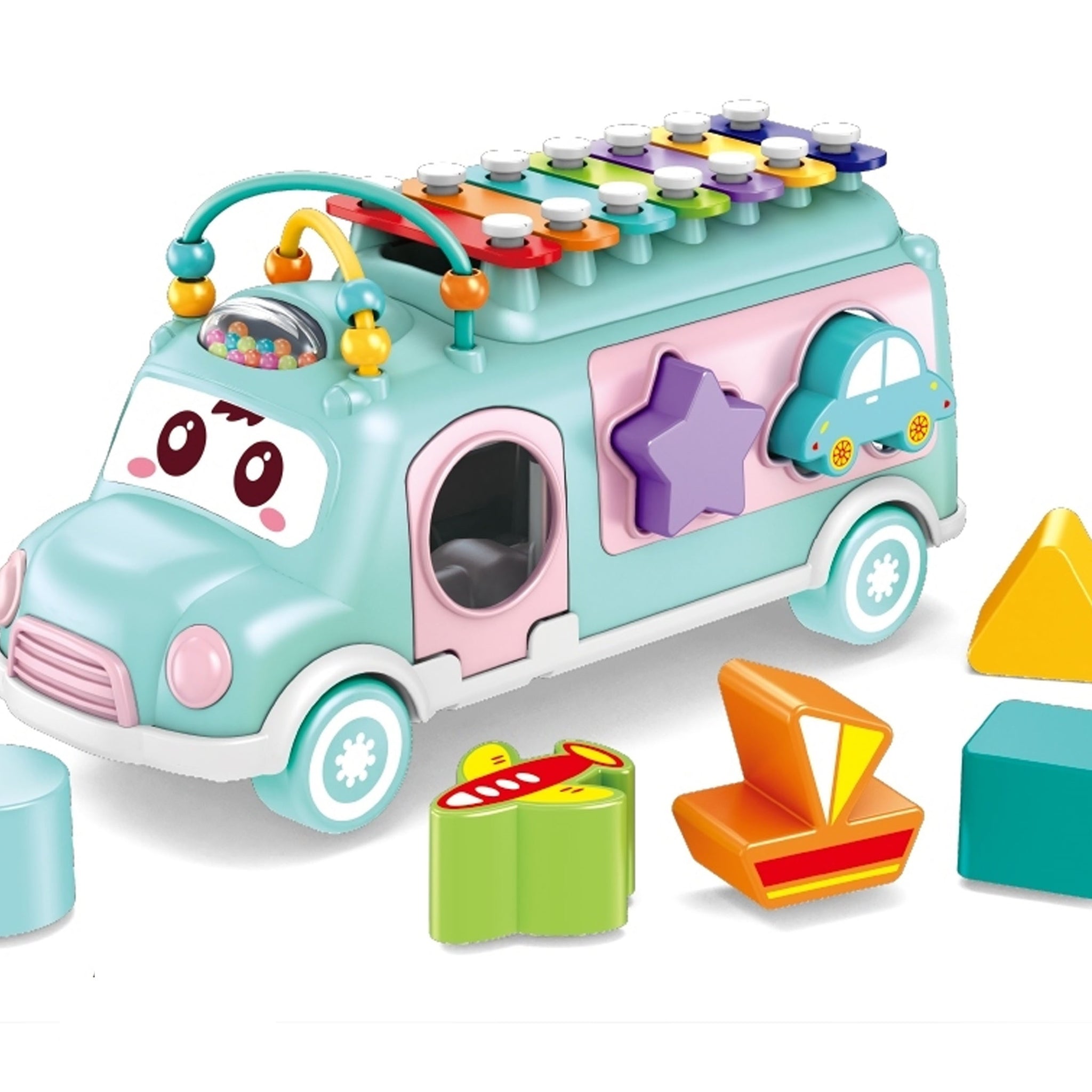 Huanger -Baby Musical Xylophone Shape Sorting Bus Toy Learning Fun