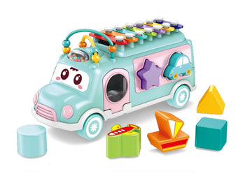 Huanger -Baby Musical Xylophone Shape Sorting Bus Toy Learning Fun