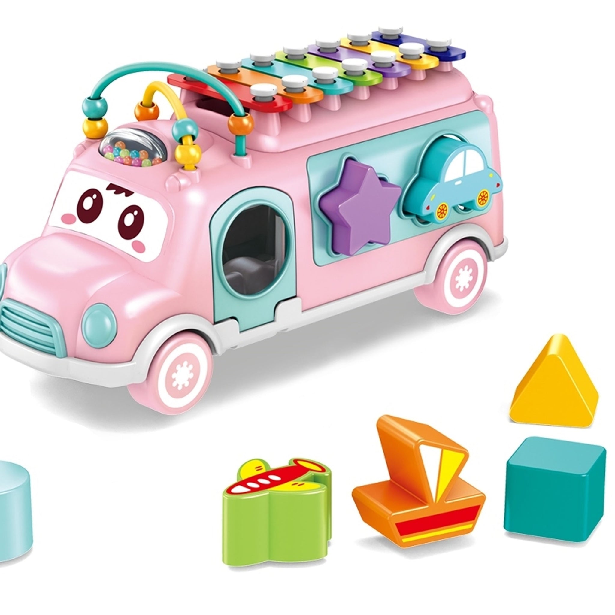Huanger -Baby Musical Xylophone Shape Sorting Bus Toy Learning Fun