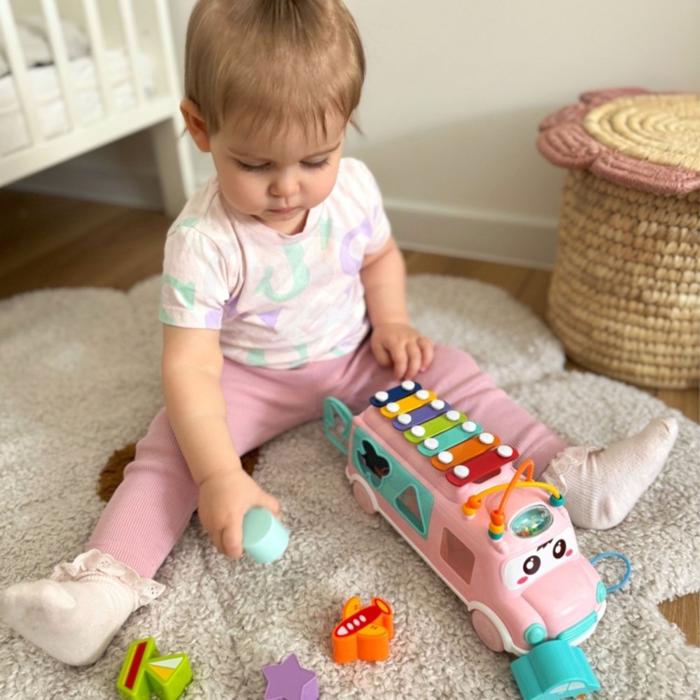 Huanger -Baby Musical Xylophone Shape Sorting Bus Toy Learning Fun