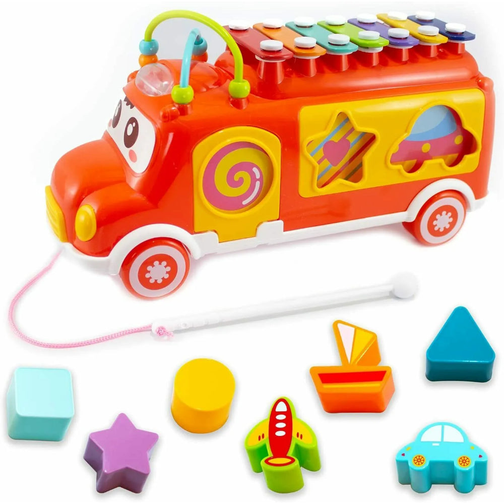 Baby Educational Music Truck Toy withxylophone, Shape Sorter, and Interactive Play Features for Toddlers – Fun Learning Toy for Kids Aged 12 Months and Above