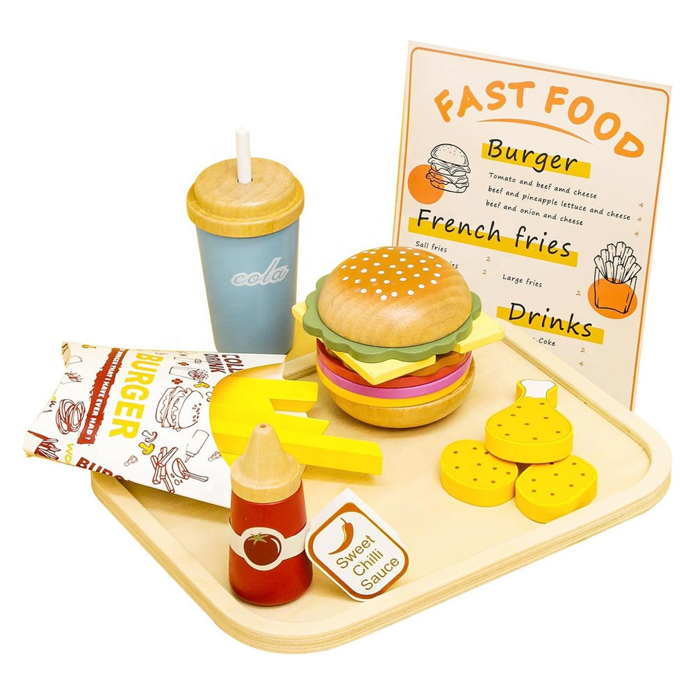 Little Angel - Kids Wooden Fast Food Playset – Burger & Fries Toy