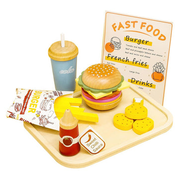 Little Angel - Kids Wooden Fast Food Playset – Burger & Fries Toy