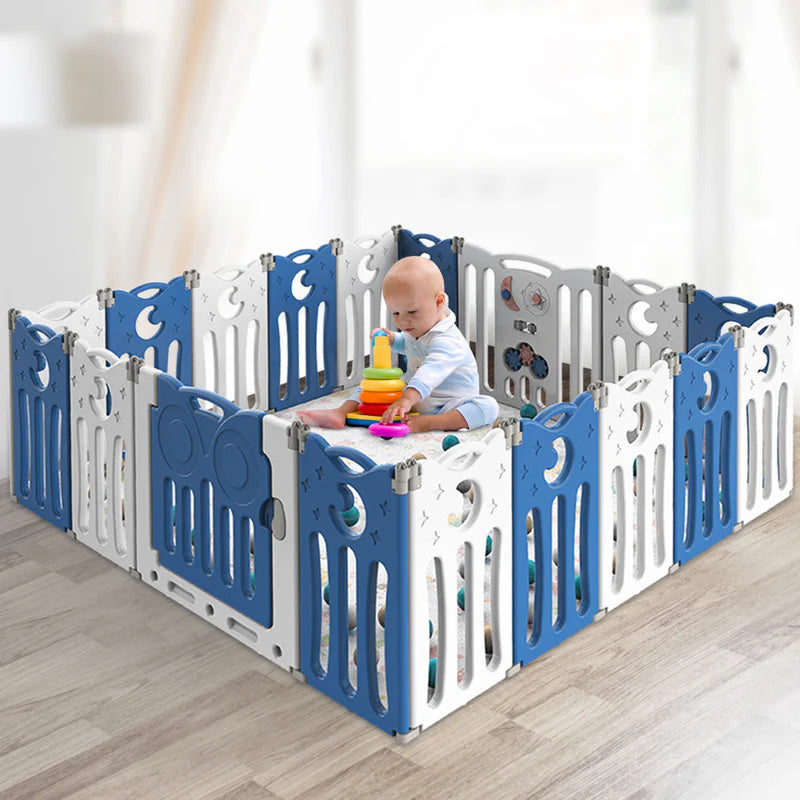 Little Angel-Foldable Baby Playpen W/ Fence For Indoor -Blue
