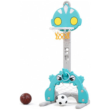 Little Angel Kids Soccer Goal Set, Ring and Basketball Hoop with Adjustable Height, Music Player, Easy Setup, and Stable Base - Green