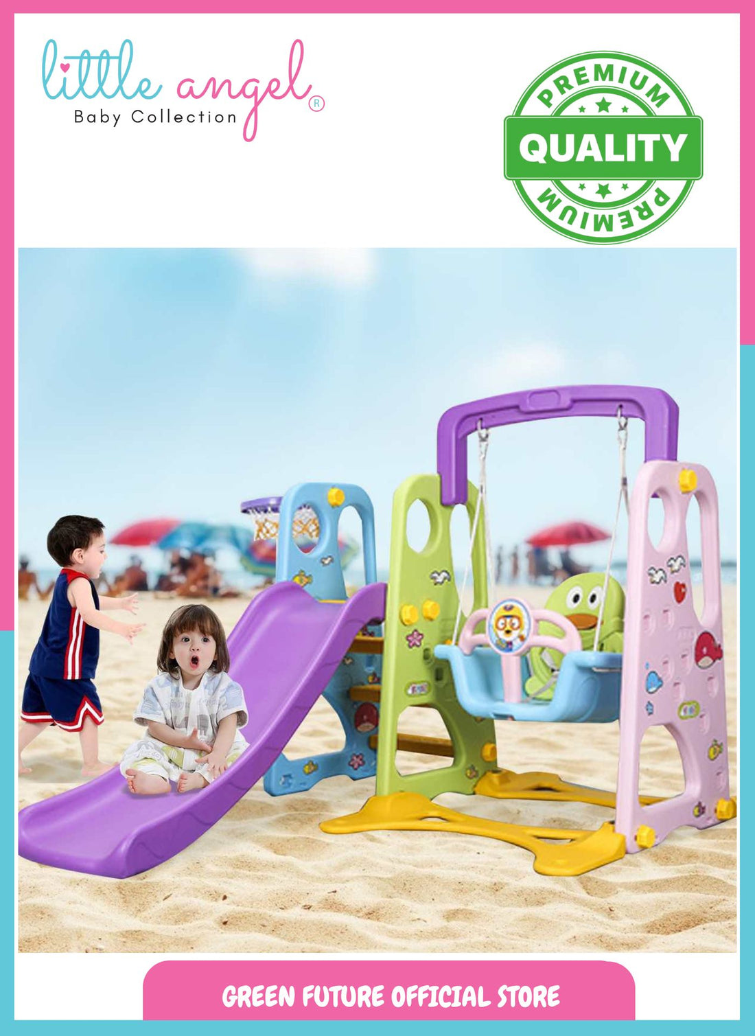 Kids Slide and Swing Set | Toddler Playset with Basketball Hoop | 3-in-1 Adjustable Activity Center for Indoor & Outdoor Play | Portable Climber & Sports Combo for Children