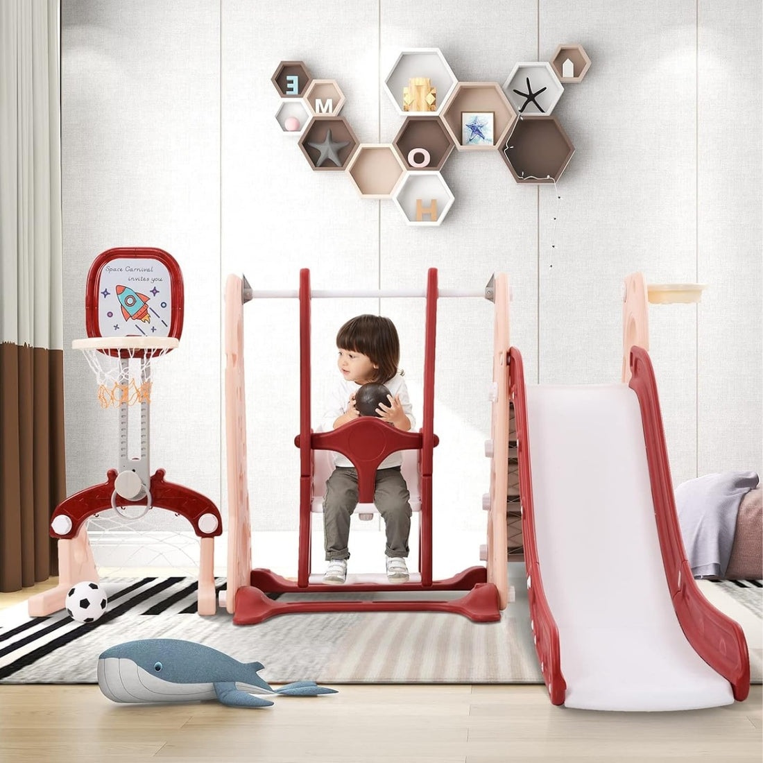 Little Angel Kids Slide, Swing, Basketball, And Football