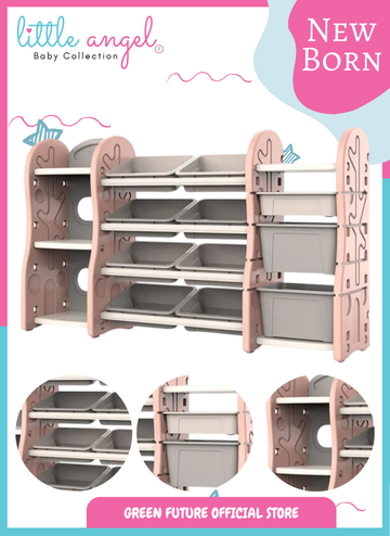 Kids Toy Organizer with Storage Bins, Double Shelves, and Side Drawers Multipurpose Toy Storage Rack for Books, Toys, and Supplies  Pink