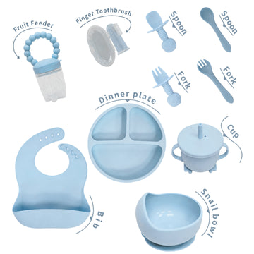 Little Angel - Baby Feeding Set with Silicone Plate Bowl 10Pcs - Multicolor