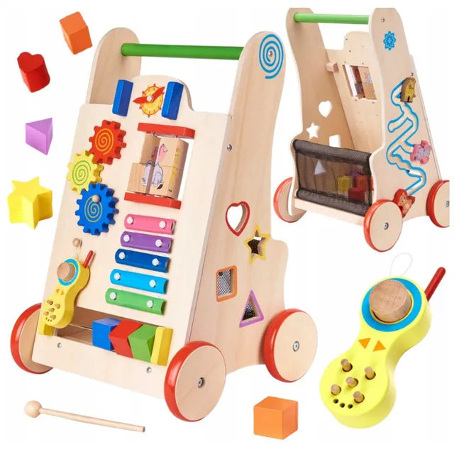 Kids Wooden Busy Board Montessori Sensory Toy 12-in-1 Locks, Gears & Life Skills for Toddlers