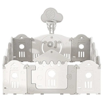 Kids Playpen and Play Yard with Basketball Hoop - Foldable Toddler Activity Fence with Gate, Safe Indoor Baby Play Area for Babies and Kids