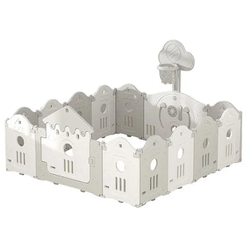 Kids Playpen and Play Yard with Basketball Hoop - Foldable Toddler Activity Fence with Gate, Safe Indoor Baby Play Area for Babies and Kids