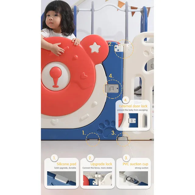 Little Angel Baby Playpen Toddler Play Yard With Hoop 14 pcs - Blue/Pink