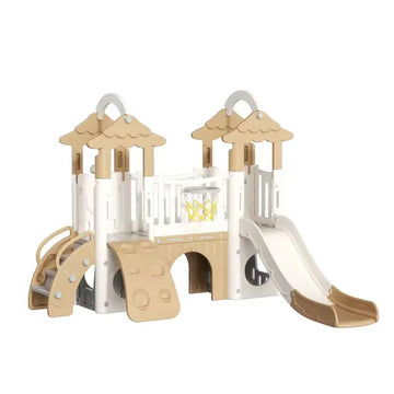 Little Angel Kids Playset And Activity Centre With Slide, Hoop And Climber - Coffee/Green