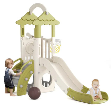 Kids Playset with Slide - Activity Center and Playhouse with Climber, Basketball Hoop, and Telescope for Indoor and Outdoor Use, Durable for Toddlers