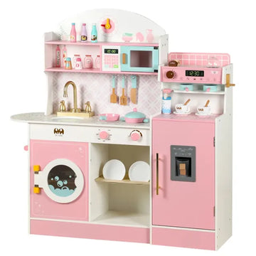 Little Angel Kids Wooden Kitchen Playset With Accessories - Pink