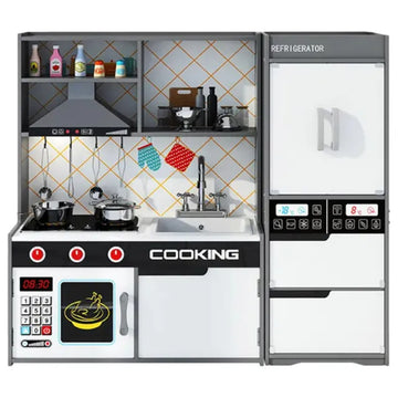 Little Angel - Kids Wooden Kitchen Set – – Modern Grey Pretend Cooking Toy with Accessories