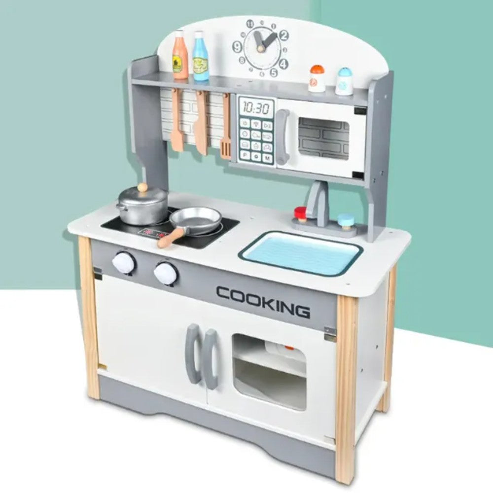 Little Angel Wooden Kids Cooking Toy – Modern Pretend Kitchen Playset with Accessories