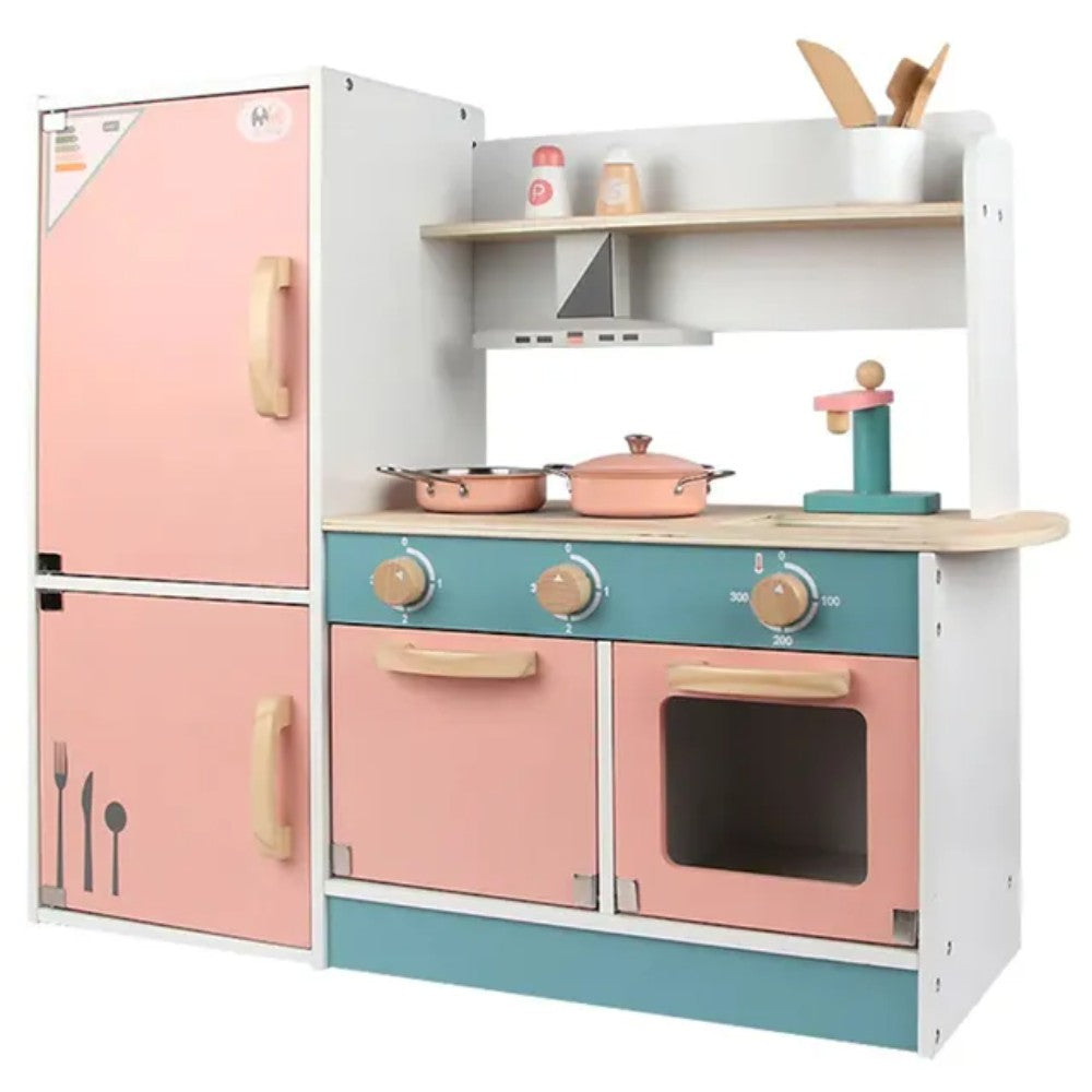 Little Angel - Kids Wooden Kitchen Set – Vintage Country Pretend Cooking Toy with Accessories