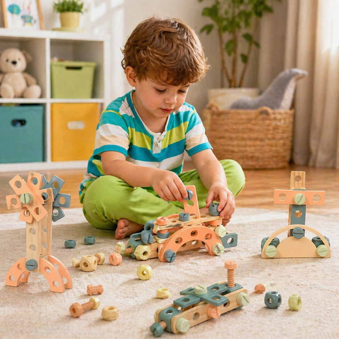 Little Angel Wooden Kids DIY Construction Building Toy Set