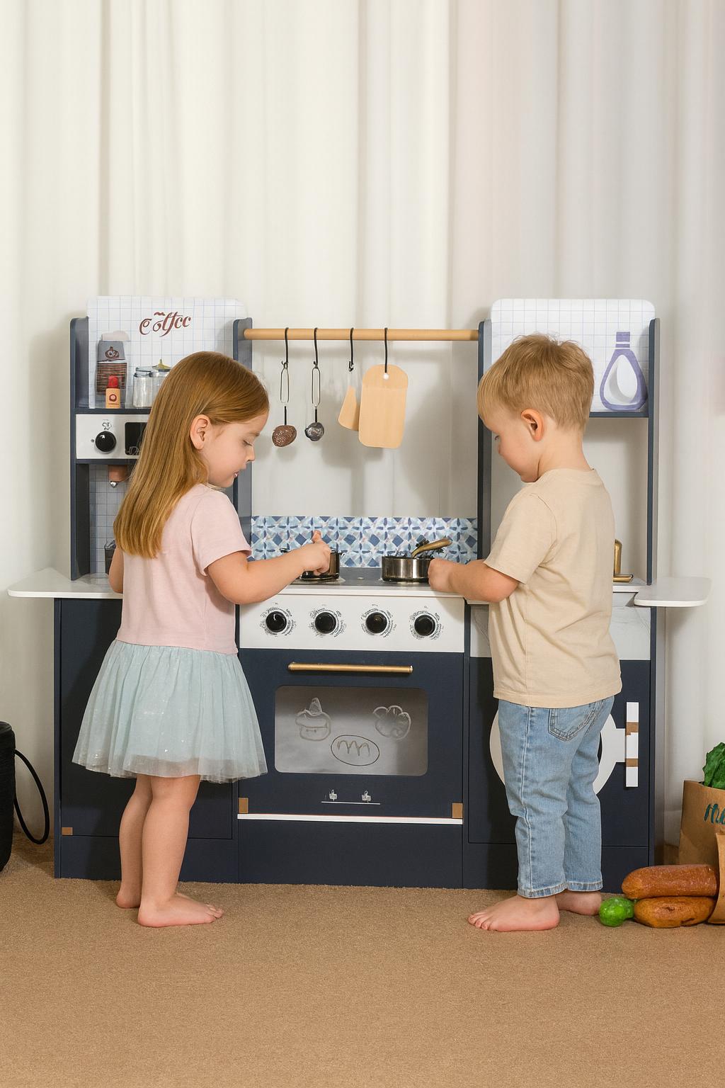 Little Angel - Kids Wooden Kitchen Playset With Accessories & Pretend Cooking