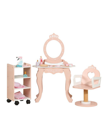 Little Angel - Kids Wooden  Vanity Set Dressing Table Toy With Mirror & Chair