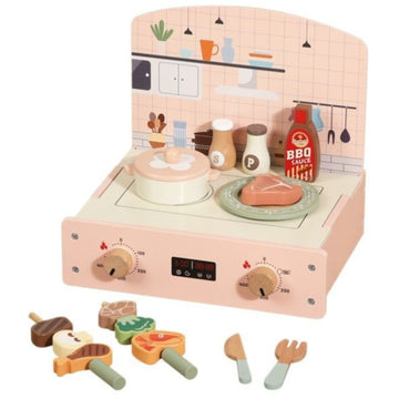 Little Angel Kids Wooden Kitchen Stove Toy Pretend Play Cooking Set with BBQ Food Accessories for Toddlers