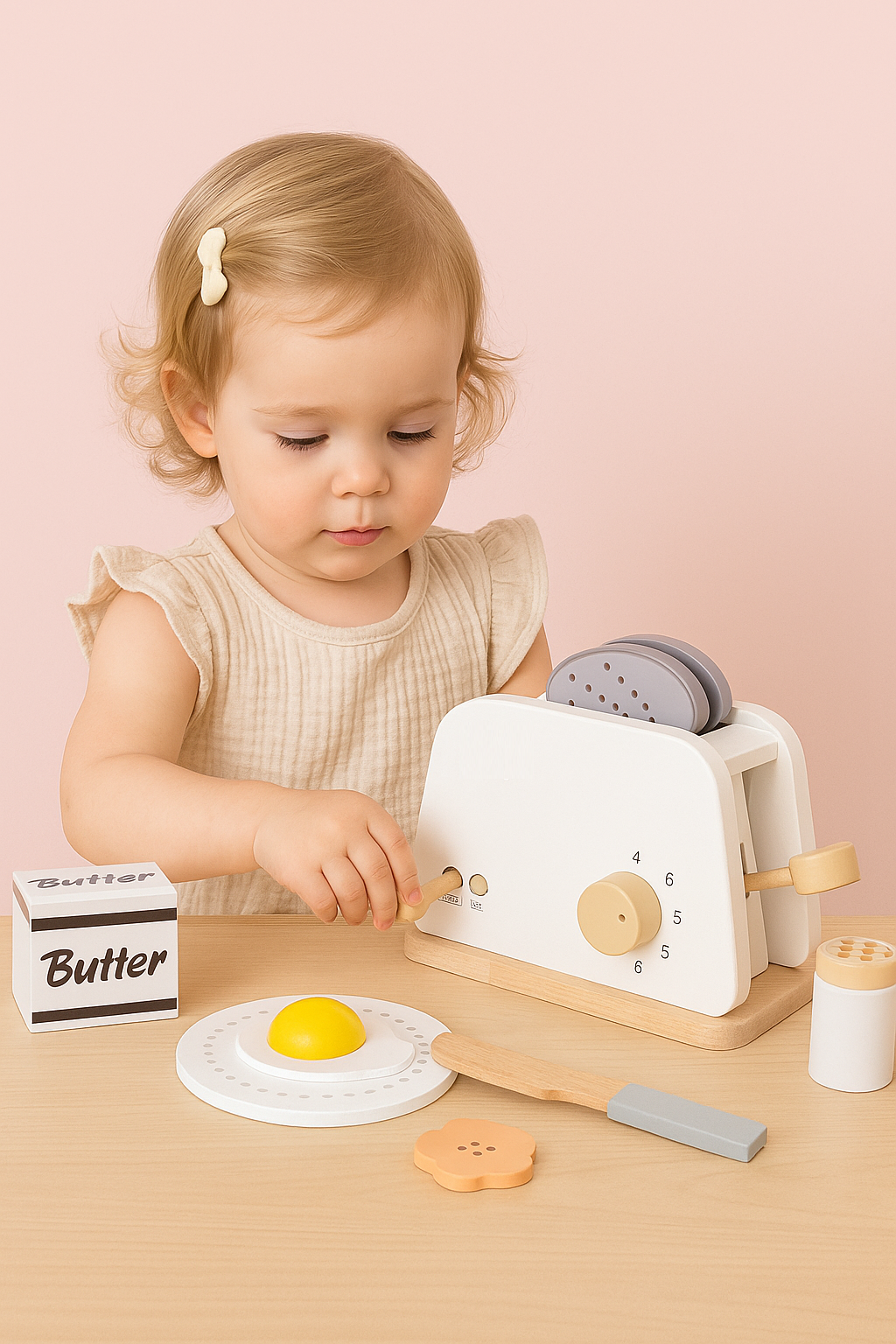 Little Angel - Kids Wooden Toaster Set – Pretend Breakfast Play Toy