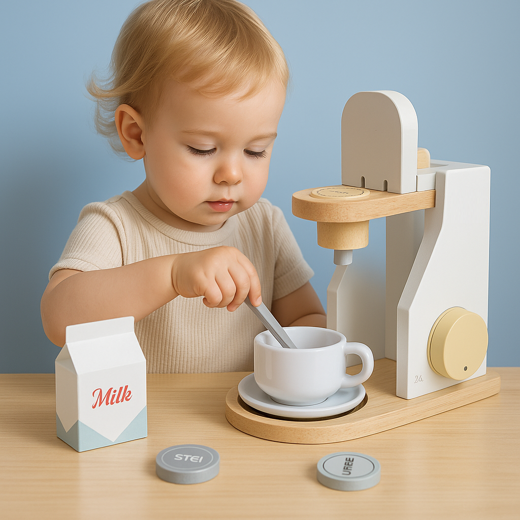 Little Angel - Kids Wooden Coffee Maker – Pretend Kitchen Toy Set