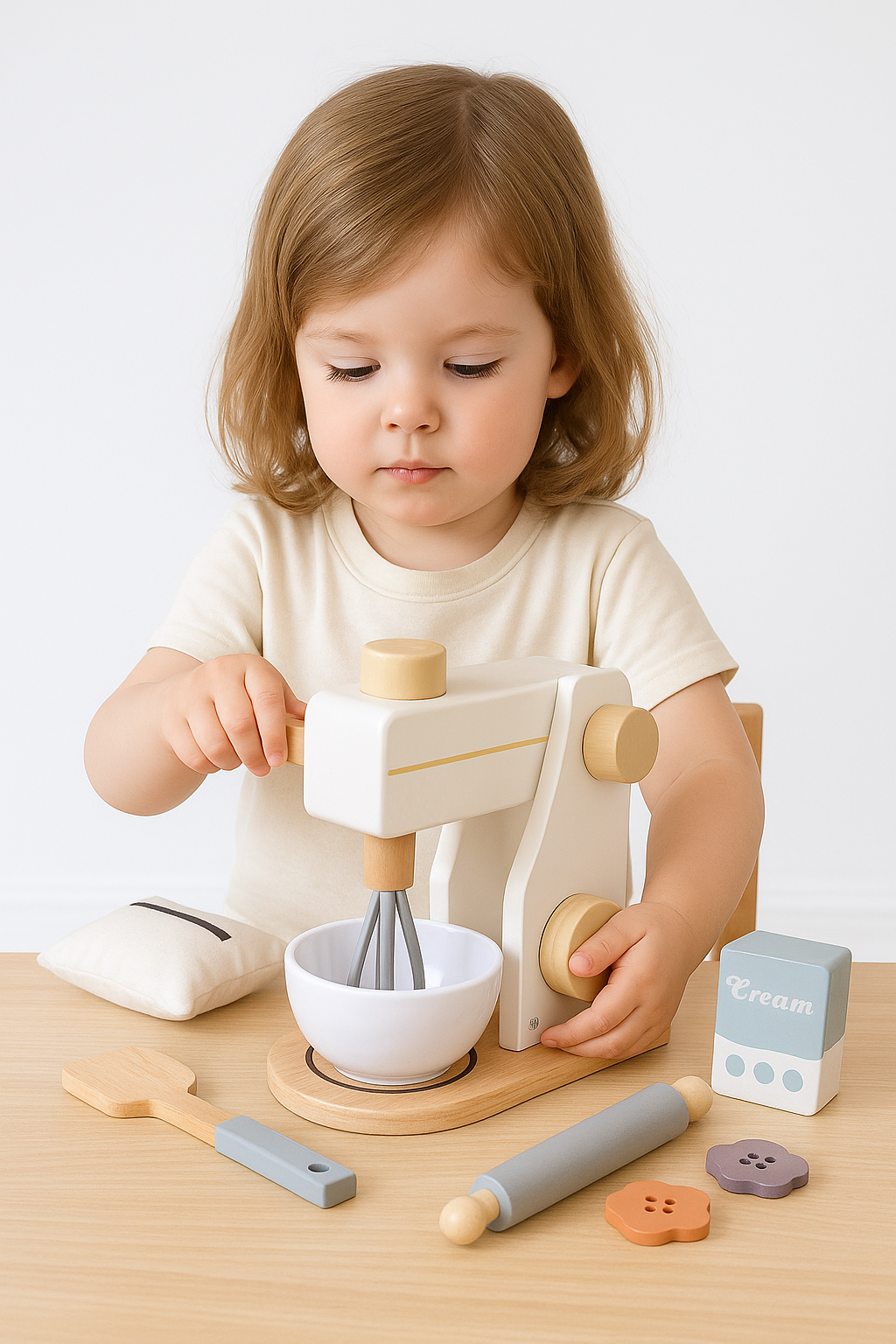 Little Angel - Kids Wooden Mixer Playset – Pretend Baking Kitchen Toy