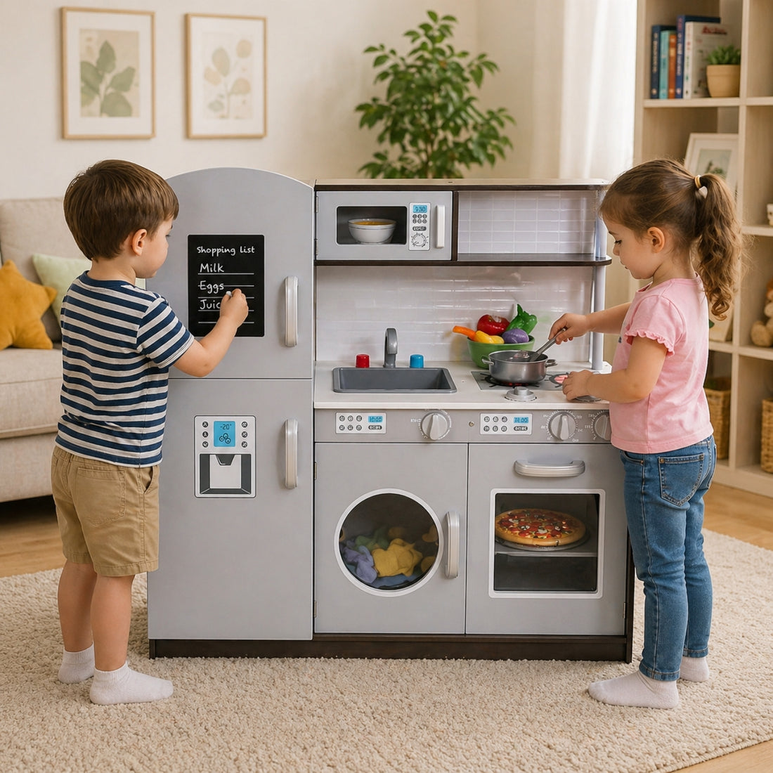 Little Angel Kids Wooden Kitchen Playset with Accessories