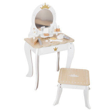 Little Angel - Kids Wooden Princess Dressing Table-Role Playset Mirror & Stool - White