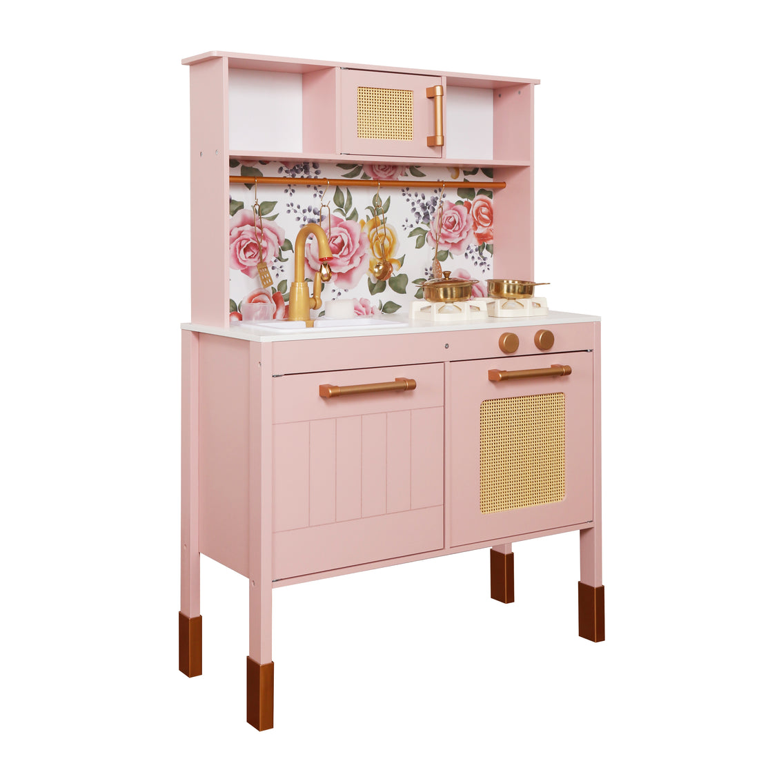Little Angel - Kids Beautiful Wooden Kitchen Pretend Play Interactive Set - Pink