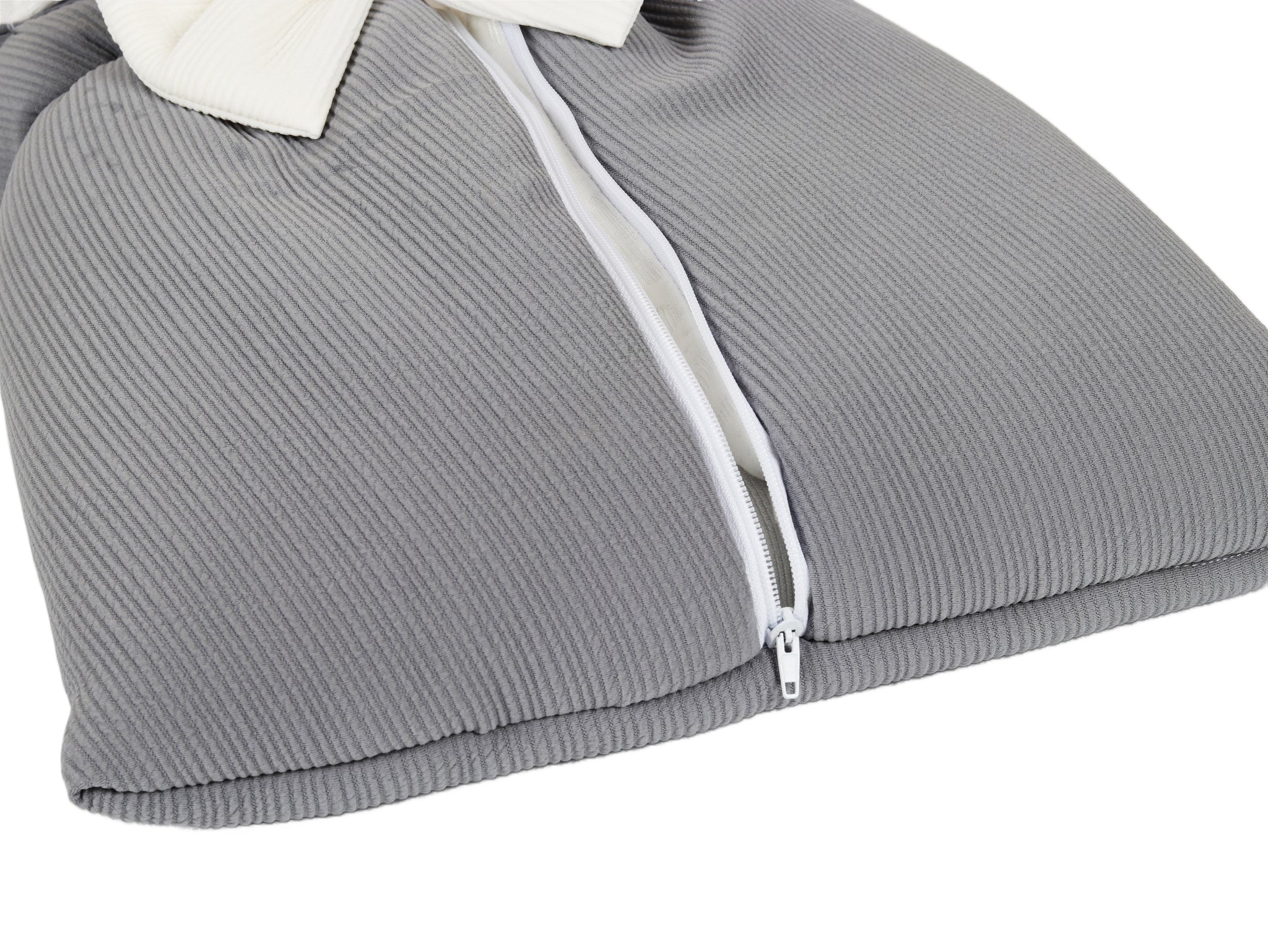 White&Grey - Baby Sleeping Bag With White Bow - Grey