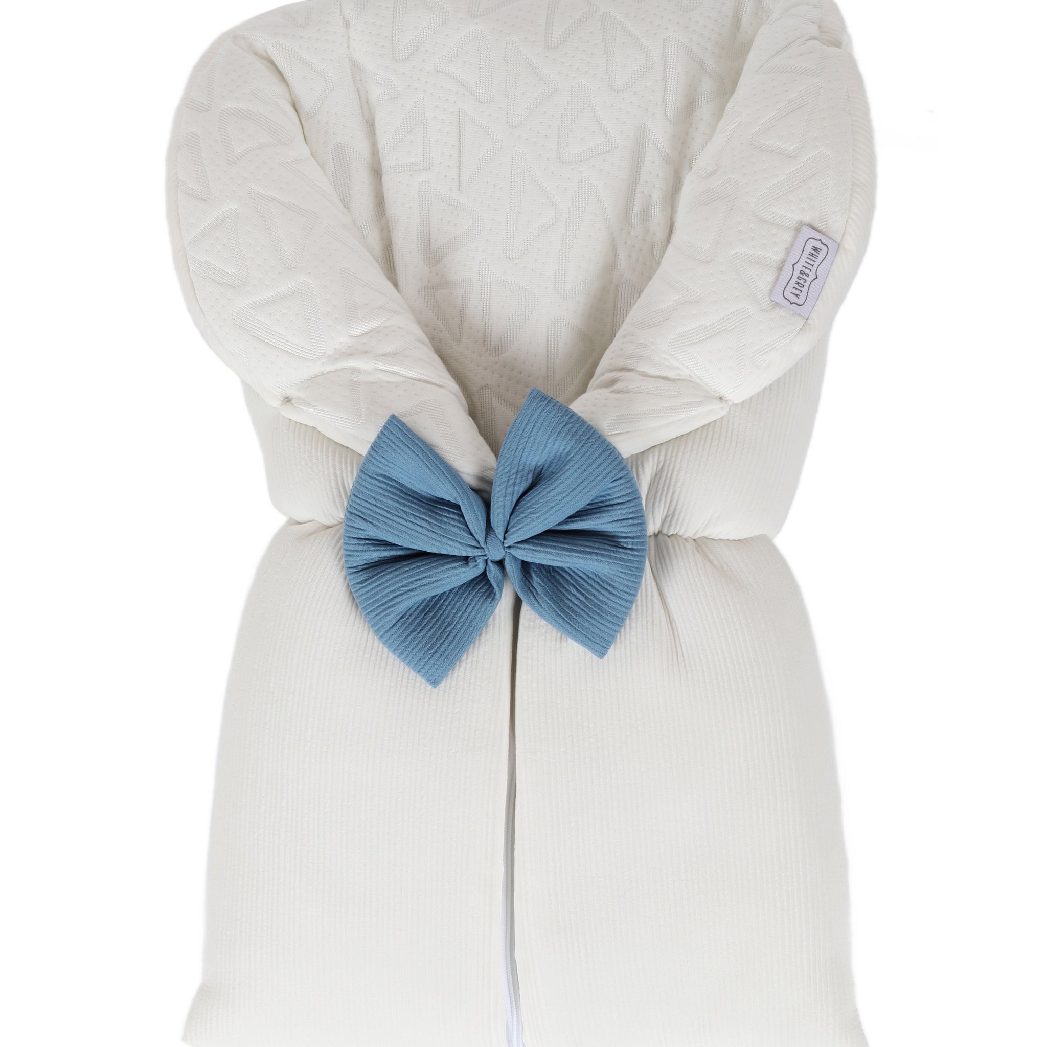 White&Grey - Baby Sleeping Bag With Blue Bow - White