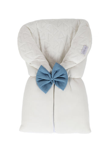 White&Grey - Baby Sleeping Bag With Blue Bow - White