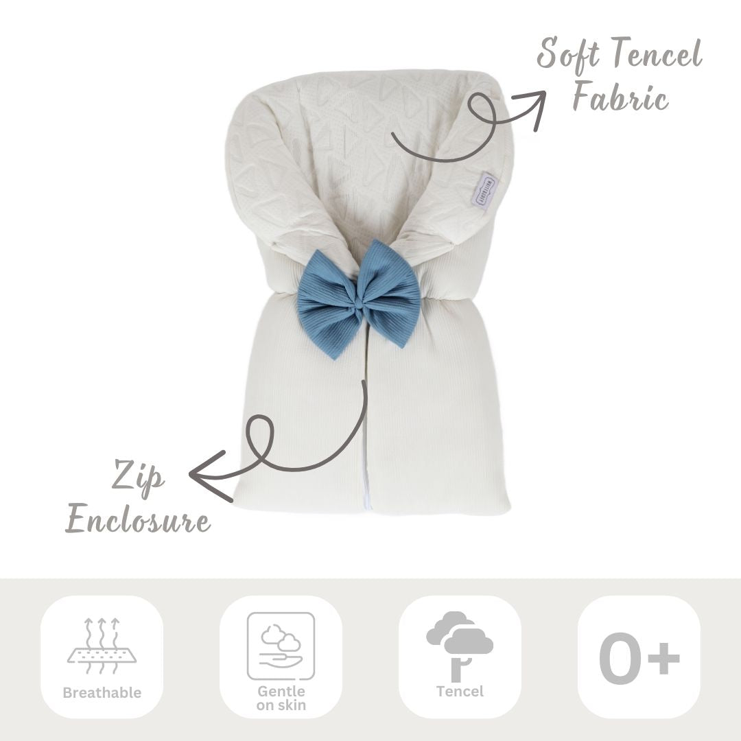 White&Grey - Baby Sleeping Bag With Blue Bow - White