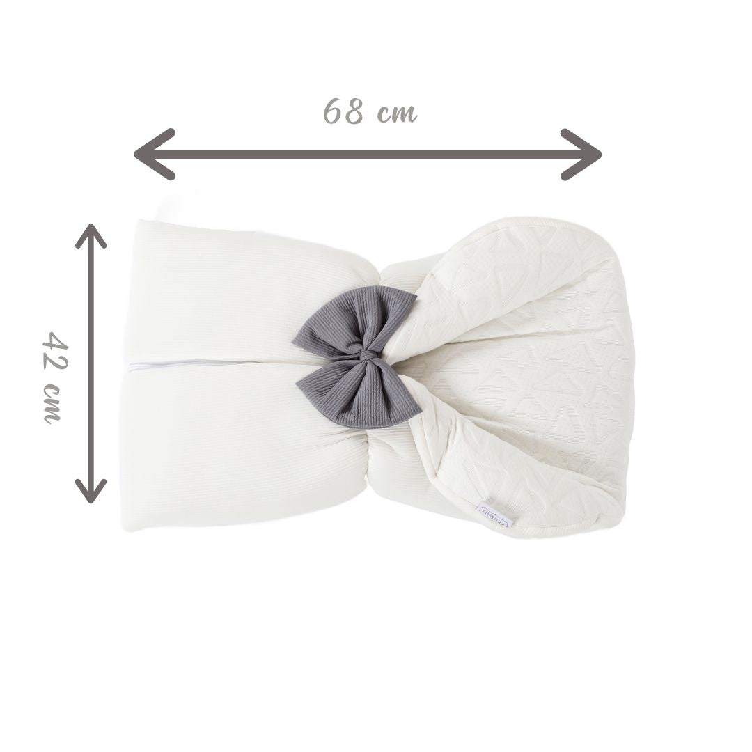 White&Grey - Baby Sleeping Bag With Grey Bow - White