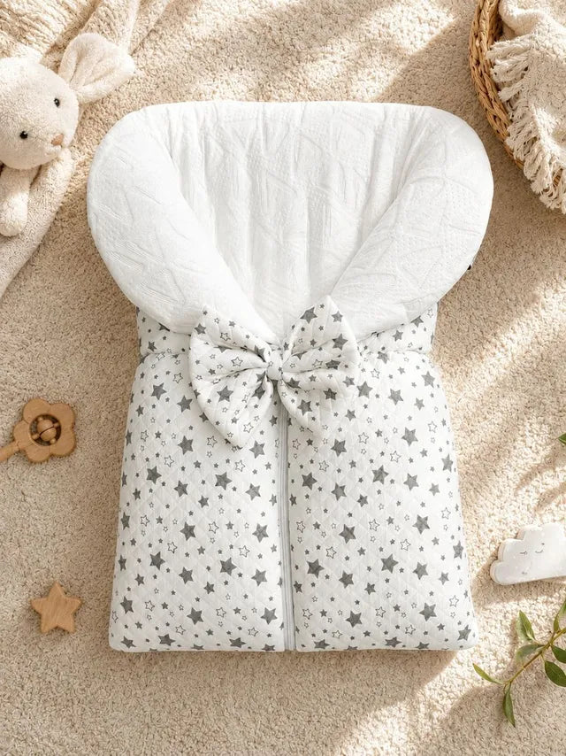 White&Grey - Baby Sleeping Bag With Bow - Star