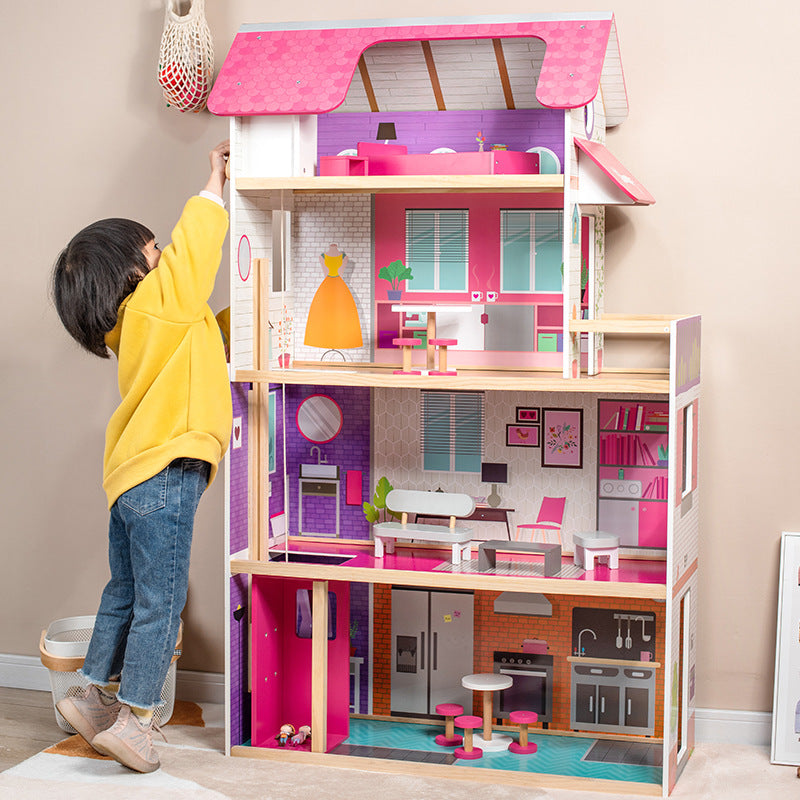 Little Angel - Kids Wooden Dollhouse – Multi-Level Pretend Play Set