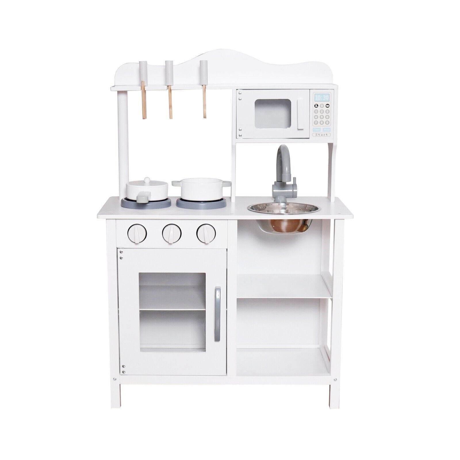 Kids Wooden Kitchen Set with Sink, Microwave, Oven & Utensils, Pretend Play for Boys & Girls - White