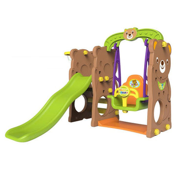 Little Angel Baby Toy Bear Slide and Swing for Kids - Brown Green