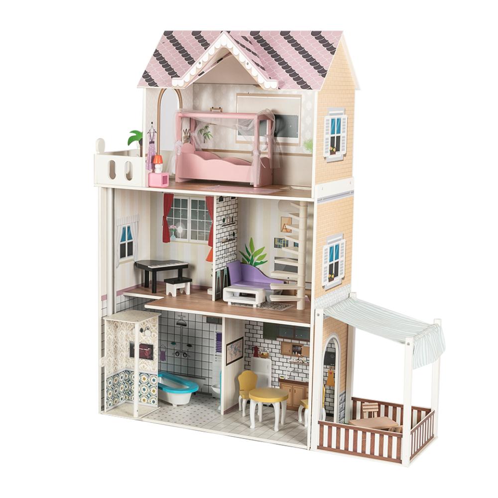 Kids Wooden Dollhouse Pretend-Play Furniture Toy Set for 3+ Years